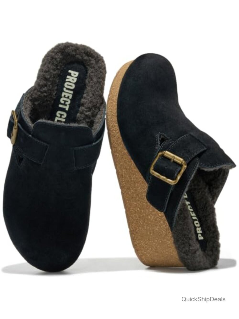 Genuine Suede Platform Mules Shearling Lined Clogs Slip On